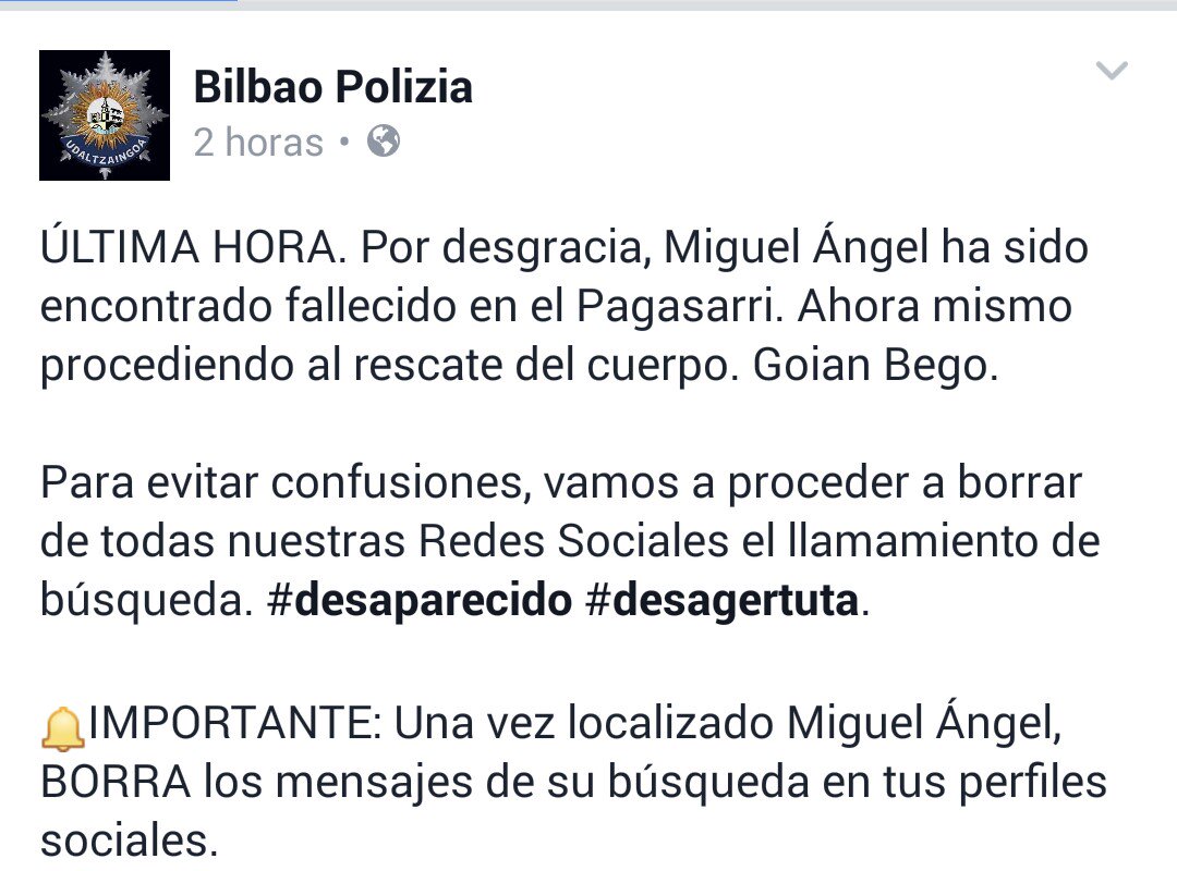 Milesker a tod@s l@s que habeís colaborado, final triste, os agradeceríamos que siguieraís la recomendación siguinte