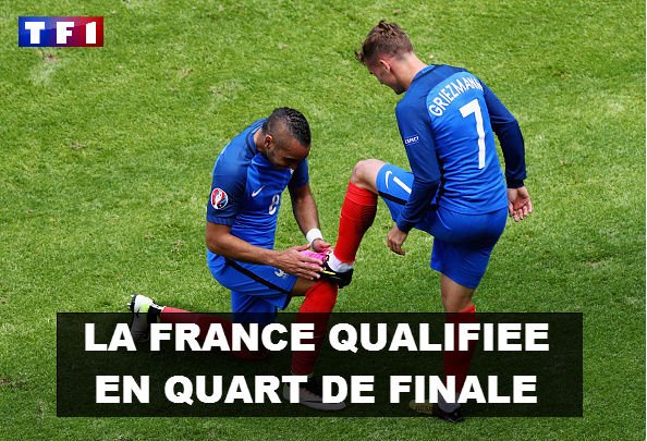 telefoot_TF1's tweet photo. La France file en quart de finale de l'#Euro2016 !!!!
Bravo aux Bleus, merci @AntoGriezmann pour son doublé #FRAIRL https://t.co/GDBL6iJGRq