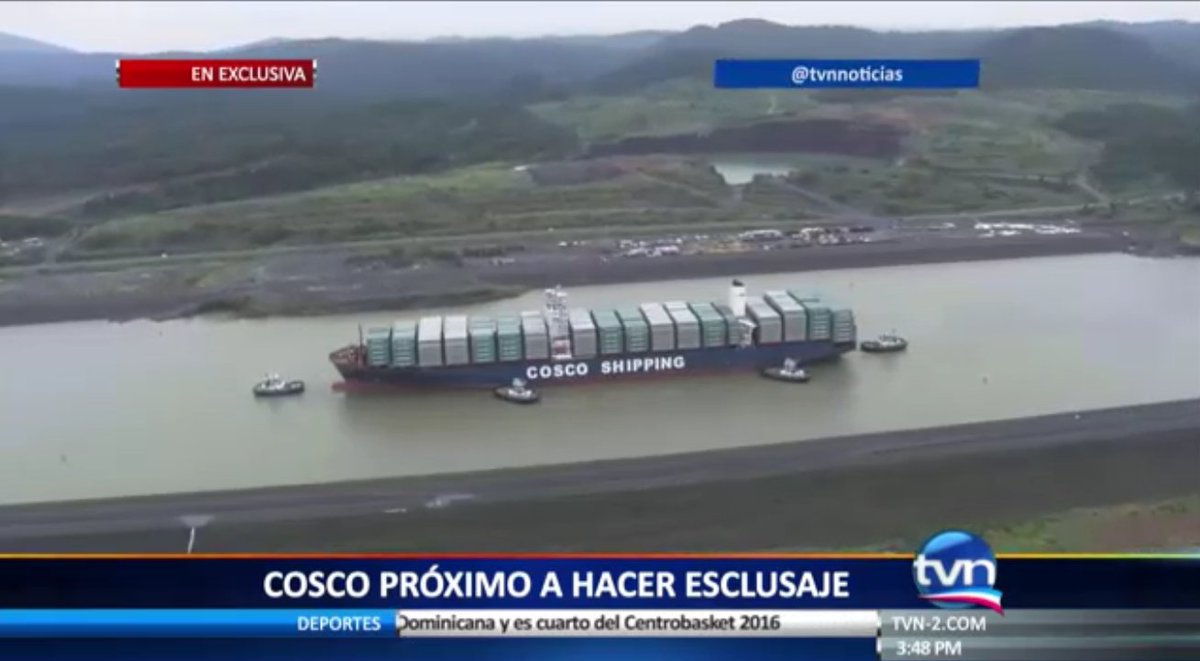 #NuestroCanalNuestraGente: Cosco Shipping Panama llegará en minutos a la esclusa de Cocolí. tvn-2.com/tv/en-directo/