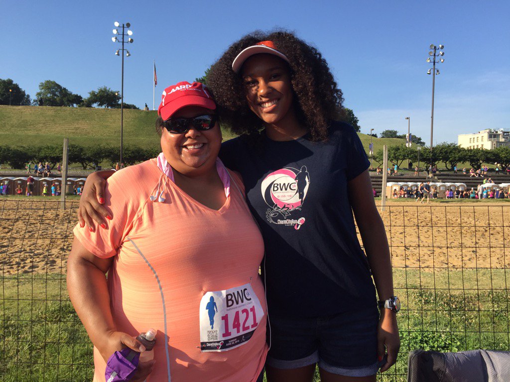 AloHank_'s tweet photo. AARP's Gerri Madrid Davis and Daughter rev up for the race @CharmCityRun. Thanks for the support!!! @TammyBres https://t.co/PZrydGfkin