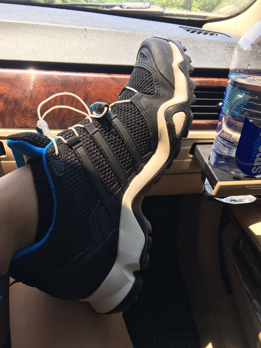 These are My hiking shoes, there's still some mountain in them. I use them to stalk My prey. #trailHuntress<a href="/tag/trailhuntress"class="tags"><span>#trailhuntress</span></a>