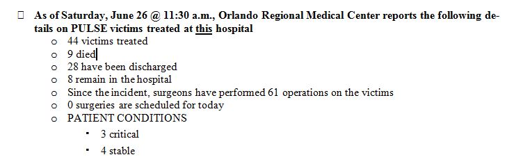 UPDATE: Pulse shooting victims at Orlando Regional Medical Center - 8 remain in hospital, 28 discharged, 9 died https://t.co/TAmmzDcaiu