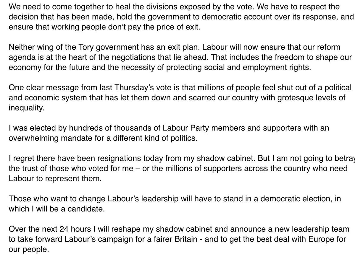 ToryFibs's tweet image. Jeremy Corbyn&apos;s reply to Labour Plotters is powerful..... &quot;Stand against me in an election &amp;amp; let our members decide&quot;