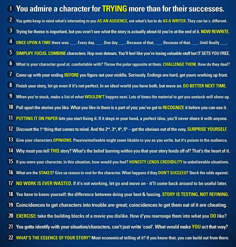 punsofaprincess's tweet image. Pixar's 22 rules of storytelling