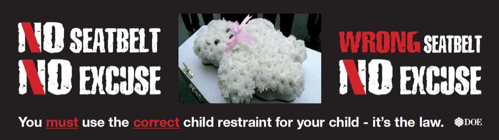 No seatbelt, no excuse. Wrong car seat, no excuse. #RoadSafety