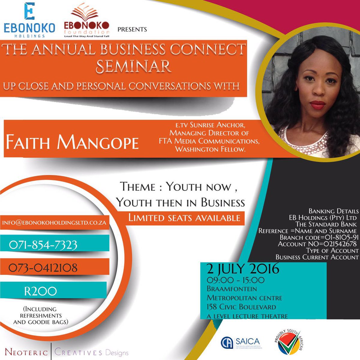 XIGanGMedia's tweet photo. 02 July 2016 - The Annual Business Connect Seminar. R200 investment fee gets you in! cc. @TEF_org https://t.co/4Z2RqthsRK