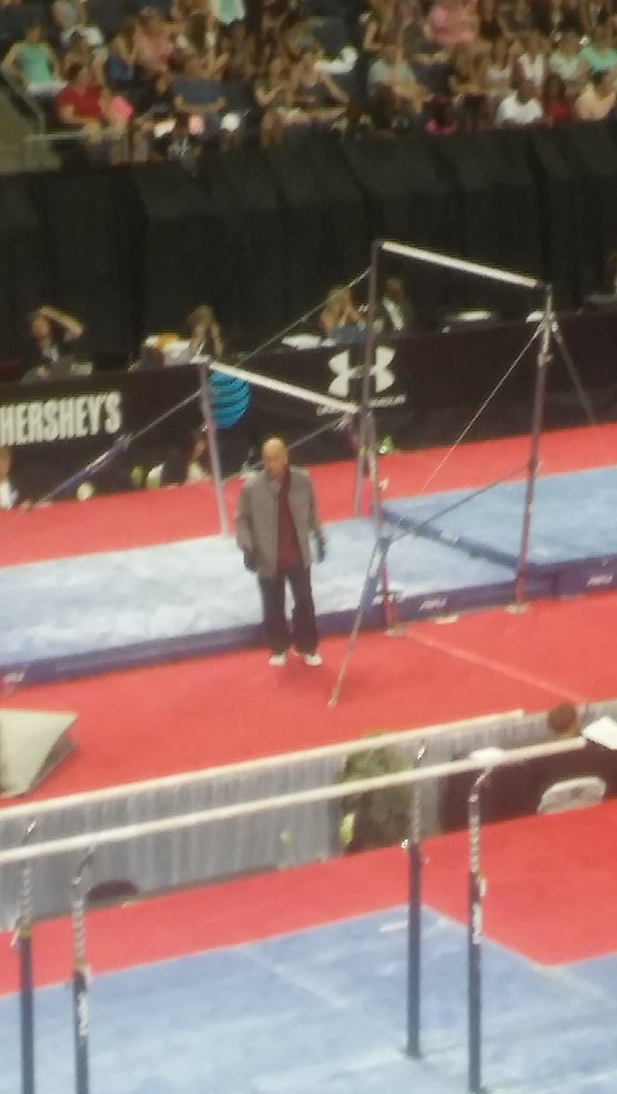 mrhollback's tweet photo. Agent 47...I mean...@gagegymnastics Coach Al Fong...killing it tonight. Gloves leave no trace! #StLouis2016 https://t.co/6G6LJxuqNY