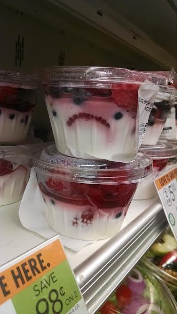 InNancysWorld's tweet photo. I had a run in with an angry yogurt parfait today.  I guess it was a little too cold in that aisle??? https://t.co/VdOgfeohUA