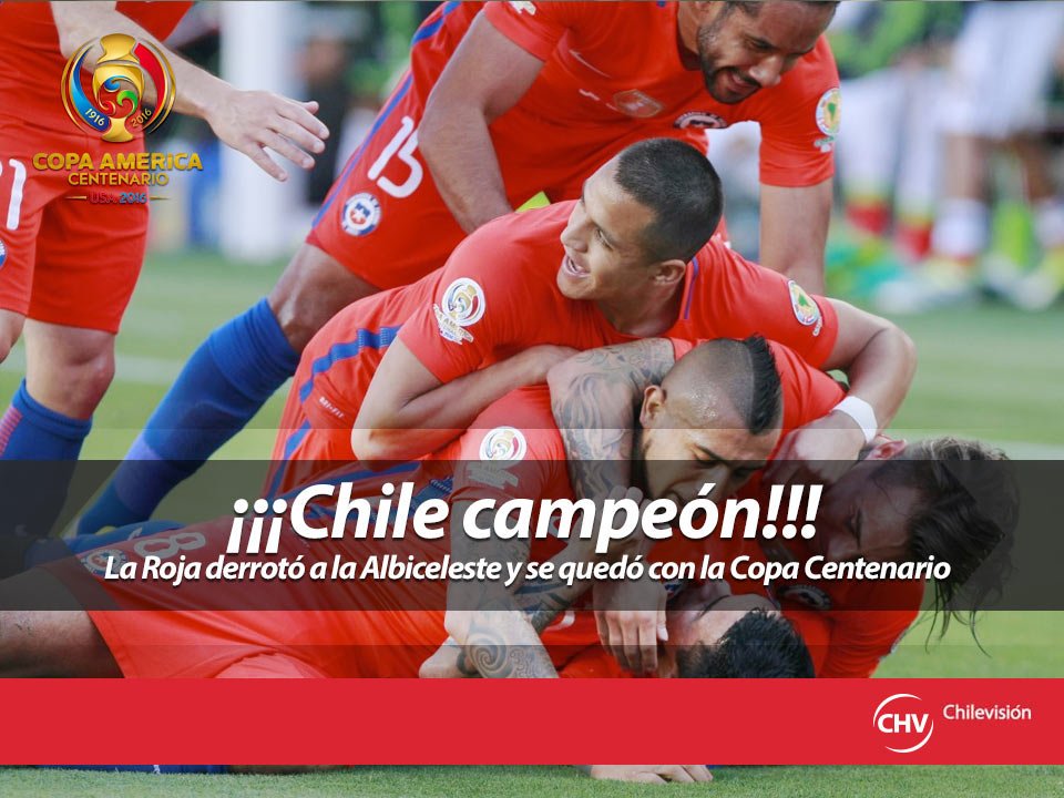 chilevision's tweet photo. ¡¡CAMPEONES!! Chile triunfa y gana otra vez por penales a Argentina #CopaAmerica 🏆 ► https://t.co/Gj6iEpb5qs https://t.co/TDXgWbuRvm