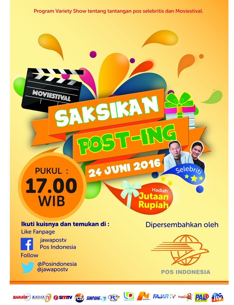 jpmtelevisi's tweet photo. Buat yang sudah ikutan kuis #Posting1 tunggu pengumumannya di program POST-ING Eps 2 di @jawapostv Jumat 17.00 WIB https://t.co/u441sx9svD
