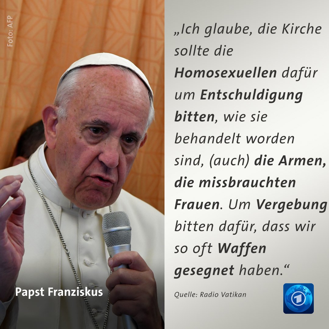 tagesschau's tweet photo. Franziskus @Pontifex ist für eine Entschuldigung der kath. Kirche bei Homosexuellen, missbrauchten Frauen und Armen https://t.co/pcHdB6GXJi