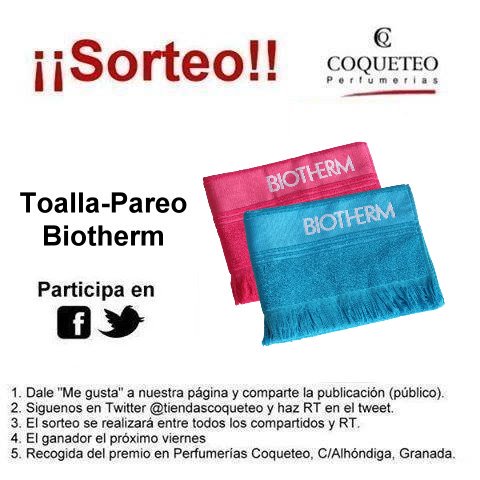tiendascoqueteo's tweet photo. SORTEO COQUETEO: llévate una toalla-pareo de Biotherm. Síguenos y haz RT en este tweet. Hasta el jueves 30. SUERTE https://t.co/a3et9x5TEV