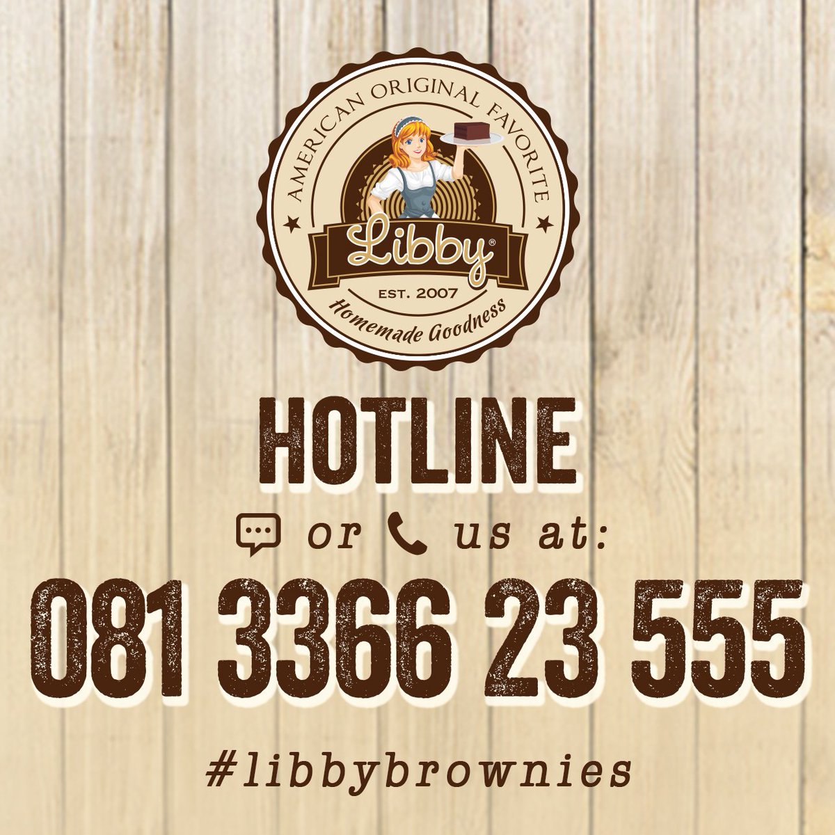 LibbyBrownies's tweet photo. Hai Libby Family, kesulitan telepon Delivery Call kami?
Telepon atau WA saja ke nomor HOTLINE Libby di 081336623555 https://t.co/h4TgVL9zOJ