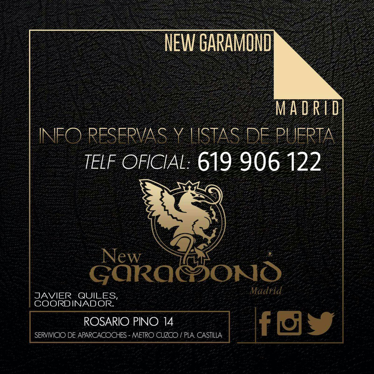 🔶🔶 NEW GARAMOND 🔶🔶
Jueves,viernes y sábados
🚺Chicas GRATIS + COPA
📋LISTAS VIP Y RESERVAS: 619 906 122
#NewGaramond