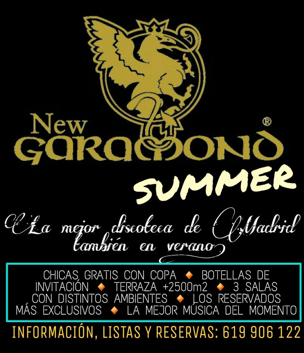 🔶🔶 NEW GARAMOND 🔶🔶
Jueves,viernes y sábados
🚺Chicas GRATIS + COPA
📋LISTAS VIP Y RESERVAS: 619 906 122
#NewGaramond