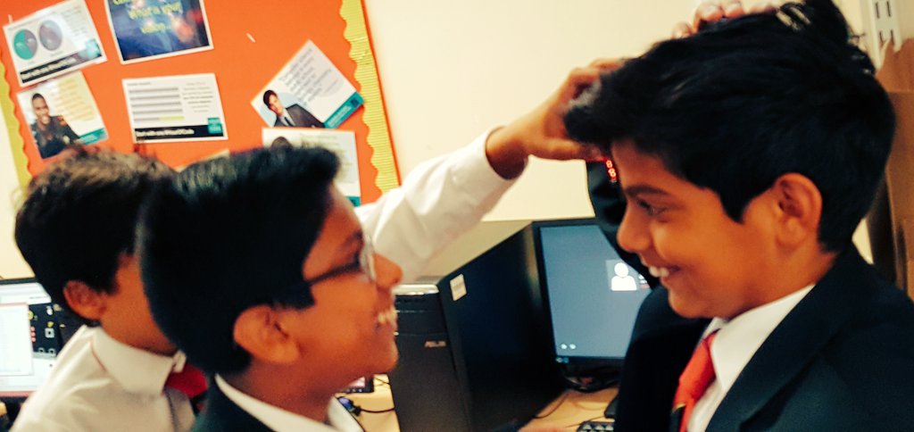 markallday2's tweet photo. Just a casual game of #headbands in action. Programmed with the #BBCMicroBit by @SandClassof2015! @Sandagogy https://t.co/TuyMsbp47U