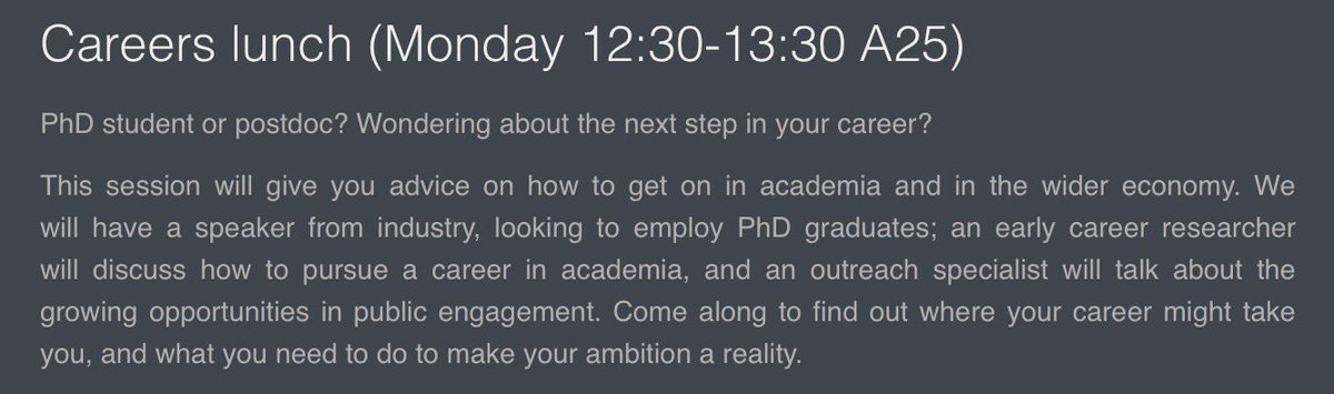 Especially useful for student delegates, but open to all, is our Careers Lunch today @ 12:30pm (A25 Business Centre)