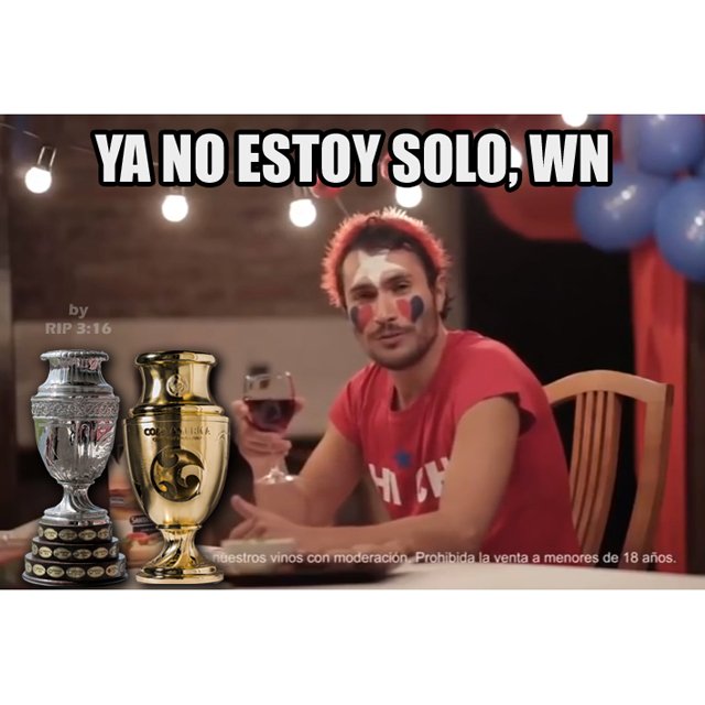 rip316_'s tweet photo. Señores Vino Santa Teresa, tendrán que actualizar su comercial...
#ChileCampeonDeAmerica #CopaAmerica #ChilevsArg https://t.co/OzCuGMbNUT