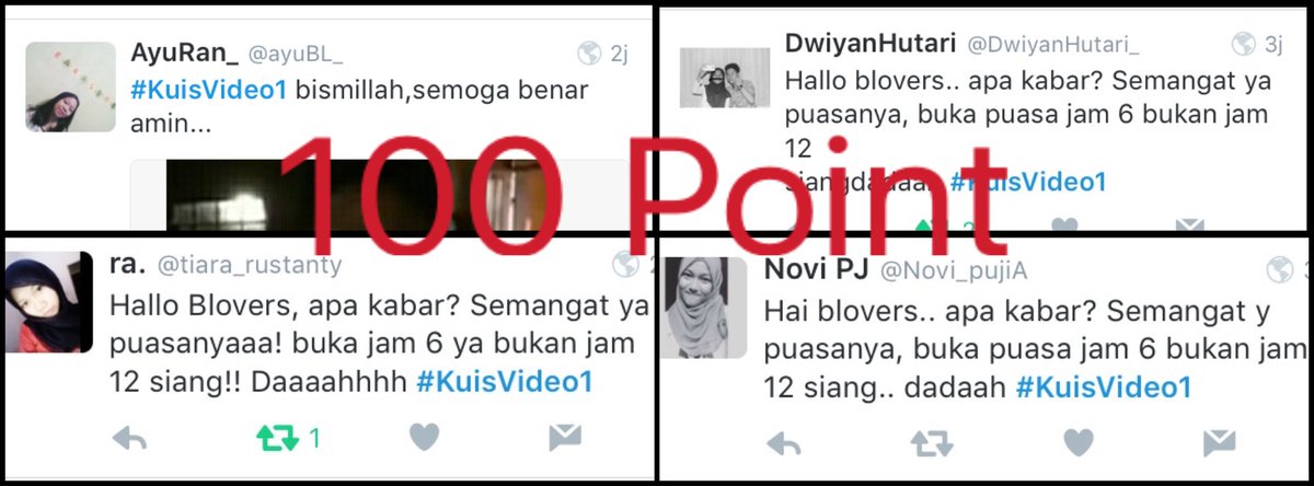 bagasrdsINFO's tweet photo. Selamat juara 8-11 #KuisVideo1 @ayuBL_ @DwiyanHutari_ @tiara_rustanty @novi_pujia https://t.co/29Erb8dBMa