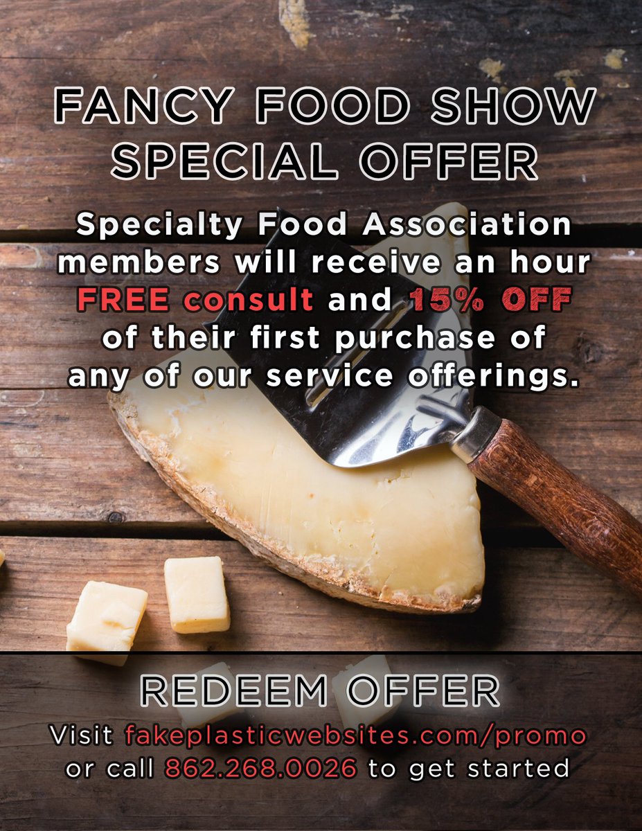 FakePlasticWeb's tweet image. WILL WORK 4 FANCY FOOD! SFA Members get 15% off all web services! @craftcarejoy #SFFS16  fakeplasticwebsites.com/promo/