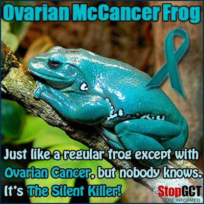 StopGCT's tweet image. #TheInternetNamesAnimals Ovarian McCancer Frog: Be alert to persistent changes vs. normal (pain/bloating/bleeding)!
