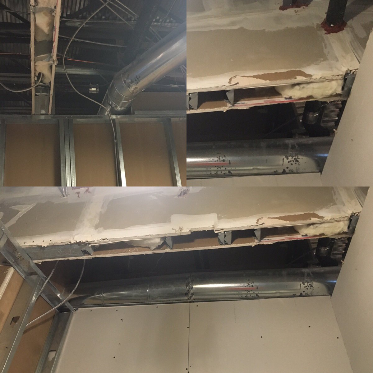 claygandy's tweet photo. "What do you do" when an HVAC duct and a waste water drain line sit on top of a 1-HR rated wall at @advancedsurgery? https://t.co/XFDLghwUVN