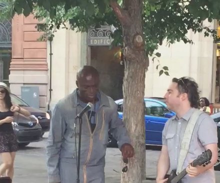 HeyMrFox's tweet photo. .@Seal stumbles upon #Montreal busker, sings "Stand by Me" flies out on @AirCanada Thanks for flying with us @seal https://t.co/vAn2sQHykd