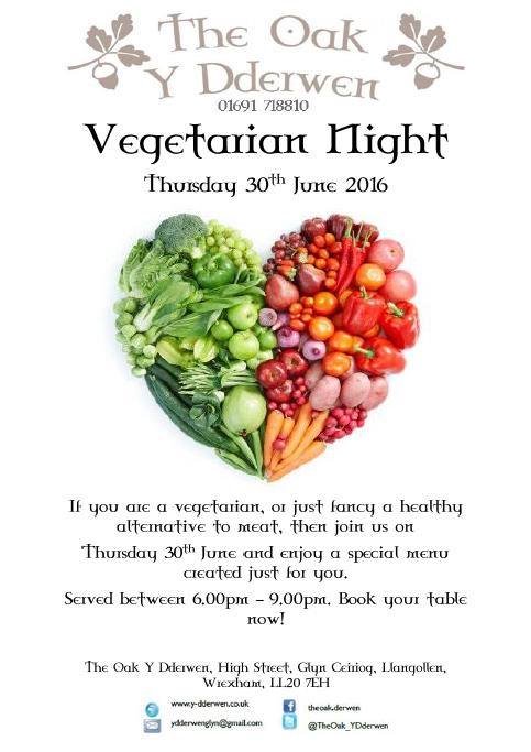 Vegetarian Night - 30th June - Come along! <a href="/goodfoodguide/">The Good Food Guide</a> <a href="/vegsoc/">Vegetarian Society</a> <a href="/cceiriog1/">Chirk and Ceiriog</a> #vegetarian #healthyeating #goodfood