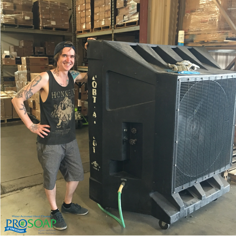 ProSoap's tweet photo. There is only 1 way to stay cool in this Texas heat! #megafan #workhard #prosoap https://t.co/ermficf7a3
