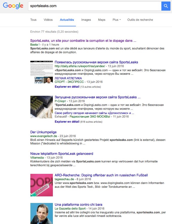 MaximCombes's tweet photo. Selon #GoogleActu @bastamag est le 1er media français à écrire sur le lancement de #sportsleaks 
Que fait @lequipe ? https://t.co/ZdHigpHOsc