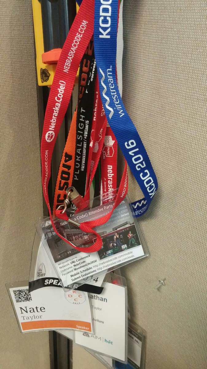 taylonr's tweet photo. adding the #kcdc16 lanyard to my collection of speaker tags. https://t.co/9l6J1yW3u6
