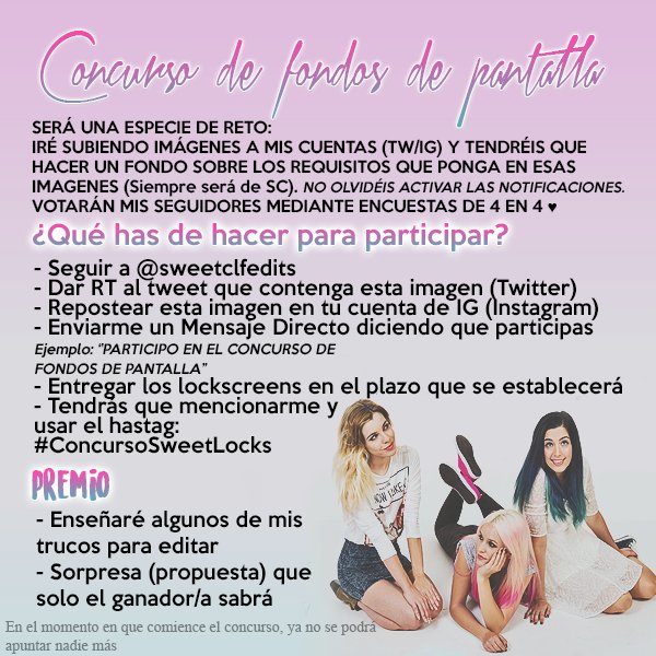 sweetclfedits's tweet photo. ¡CONCURSO DE FONDOS DE PANTALLA!
Bases para participar en la imagen: https://t.co/3qsQhma3PH