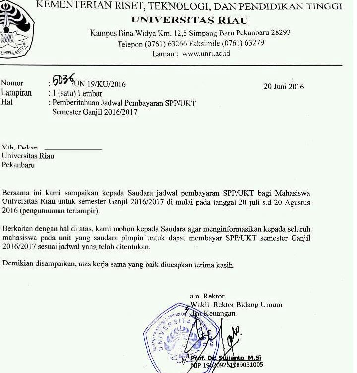 [Info]
(Perubahan) Pembayaran SPP/UKT untuk Smt Ganjil 2016/2017 di UR dimulai pada tgl 20 Juli s/d  Agustus 2016.