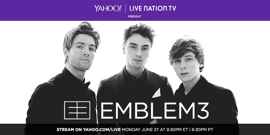 YahooMusic's tweet photo. TONIGHT: Watch @EmblemThree hit the #LiveNation stage at 9:30PM ET! Stream it on #YahooLive. https://t.co/p7hdtsChmg https://t.co/BkBTeIl0L0