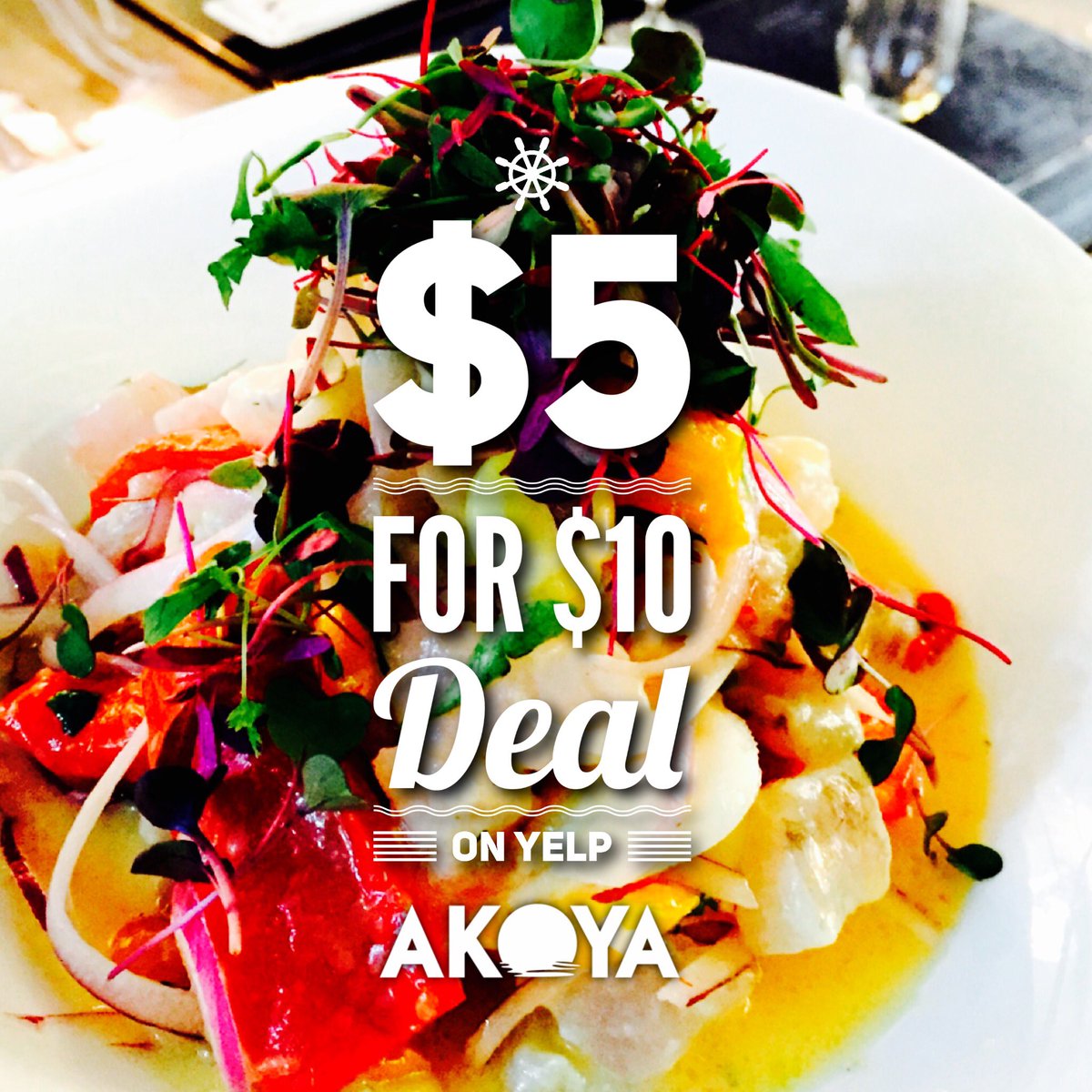 Don't miss our delicious $5 for $10 deal on <a href="/Yelp/">Yelp</a>! Get your yummy on! #AkoyaMIA #miami #food #miamieats #miamifood