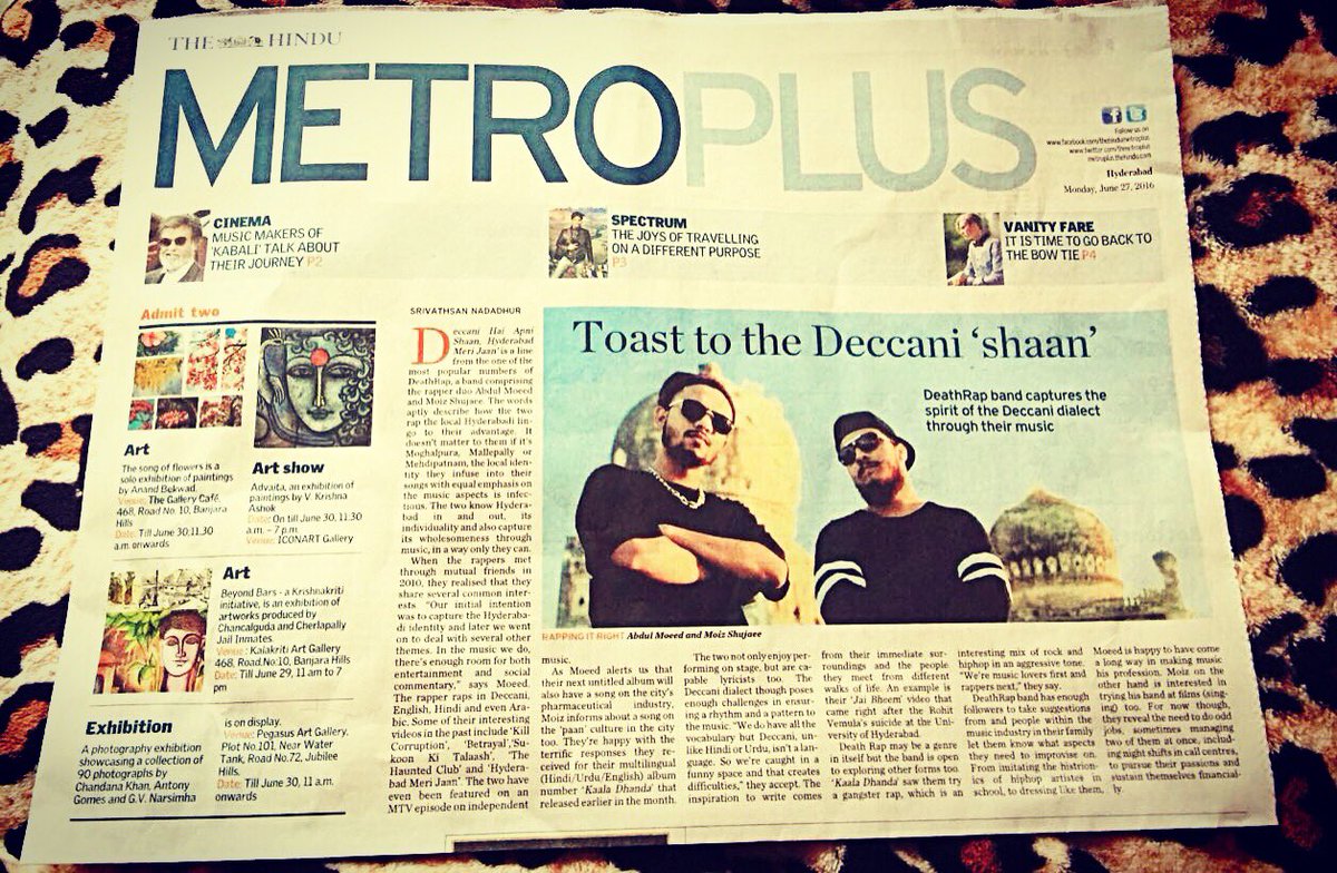 chaubeeskarat's tweet photo. @TheHindu talks @deathraphyd in today's newspaper! (27th June 2016) 🤘🏽📰 #metroplus #thehindu #hyderabad https://t.co/MwBoagVyPN