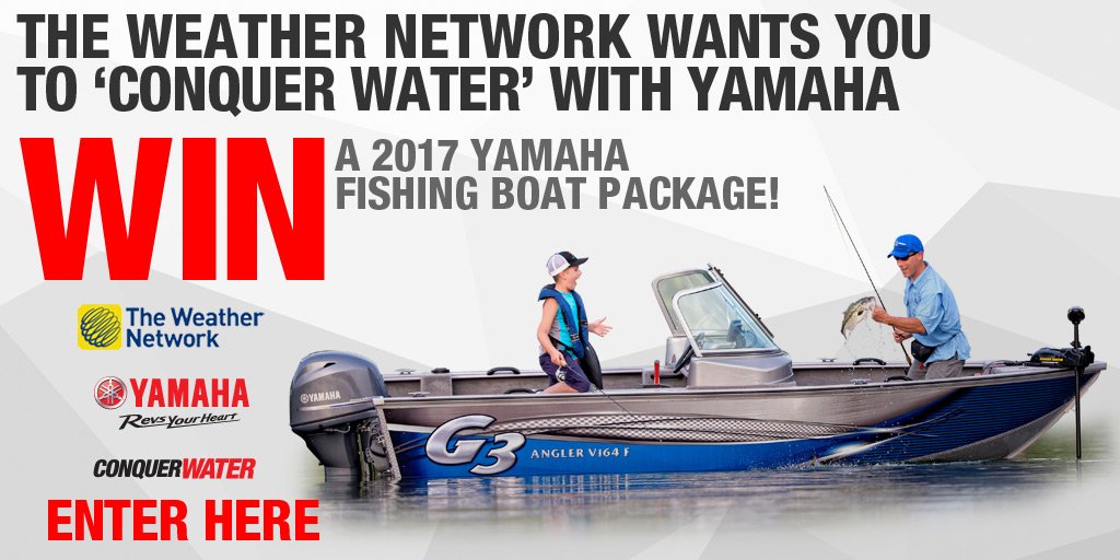 weathernetwork's tweet photo. #ConquerWater this summer: Enter to WIN a G3 Fish Boat and @YamahaMotorCa outboard package 🚤 https://t.co/C3DqpMwKns https://t.co/cu8QGxuGbH