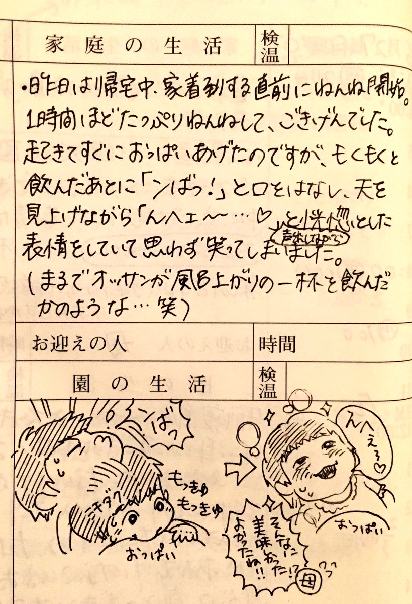 こるこ ムスメ5歳 En Twitter 夕寝明けおっpの時の挙動がおもしろすぎたので思わず描いてしまったw 我が子の連絡帳