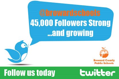 Thank you to our followers for helping <a href="/browardschools/">Broward County Public Schools</a> reach the 45K milestone. We're 45,000 strong &amp; growing!