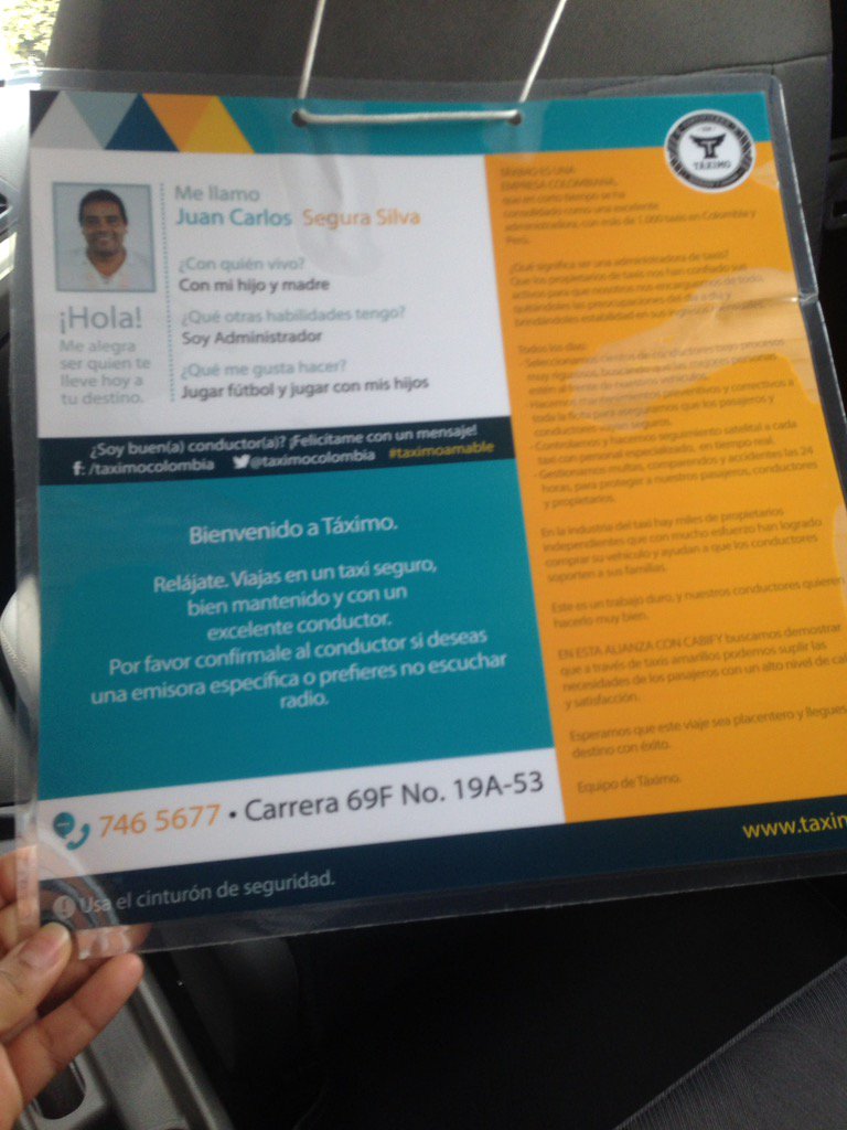 mrochao's tweet photo. Gracias a @taximocolombia y @cabify por llevarme con un buen conductor a mi destino #taximoamable https://t.co/TinZZ7cDcG