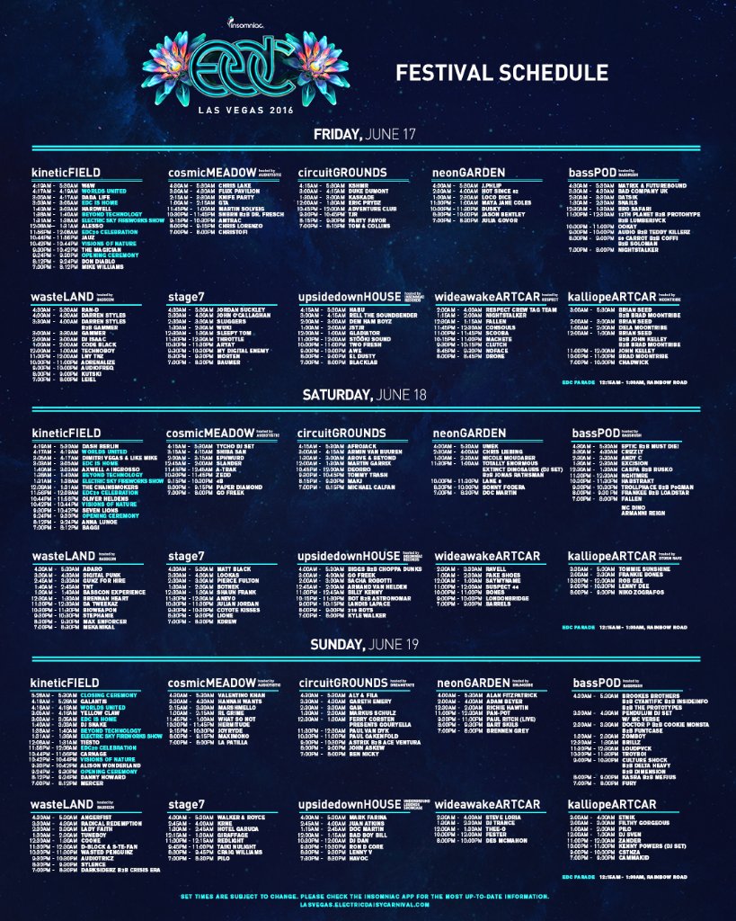 Edc Las Vegas Downloadable Set Times Are Here For The Full Sized Image Head To Our Website Edc