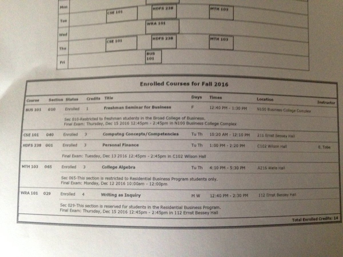 Msu Class Schedule Examples and Forms Msu Class Schedule Examples and Forms