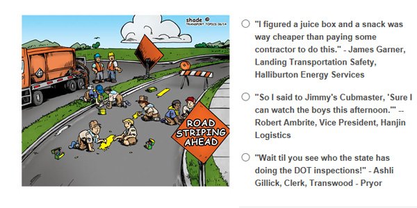 TransportTopics's tweet photo. We need help picking Week 11's caption for the #CartoonCaptionContest! Cast your vote here: https://t.co/FGhIxSYH3H https://t.co/bNF7QyOtHy