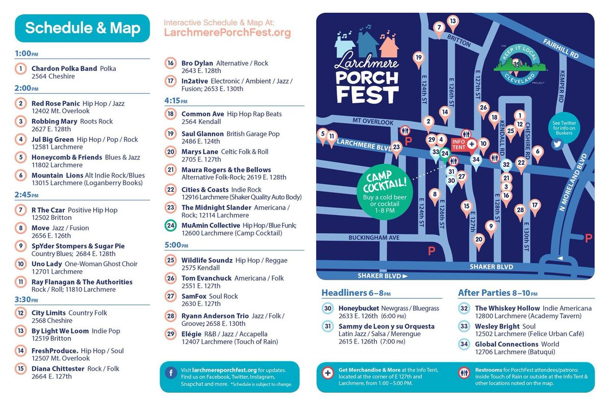 CitiesandCoasts's tweet photo. Map &amp; Schedule for THIS Saturday's @LarchmerePorch! We're number 22! https://t.co/RPXj26sAkQ