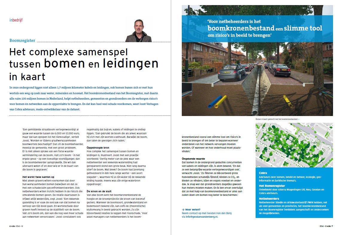 Boomregister's tweet image. Mooi artikel over #Boomregister en Kabels &amp;amp; Leidingen in Klik! geodanvandenberg.nl/wp-content/upl…