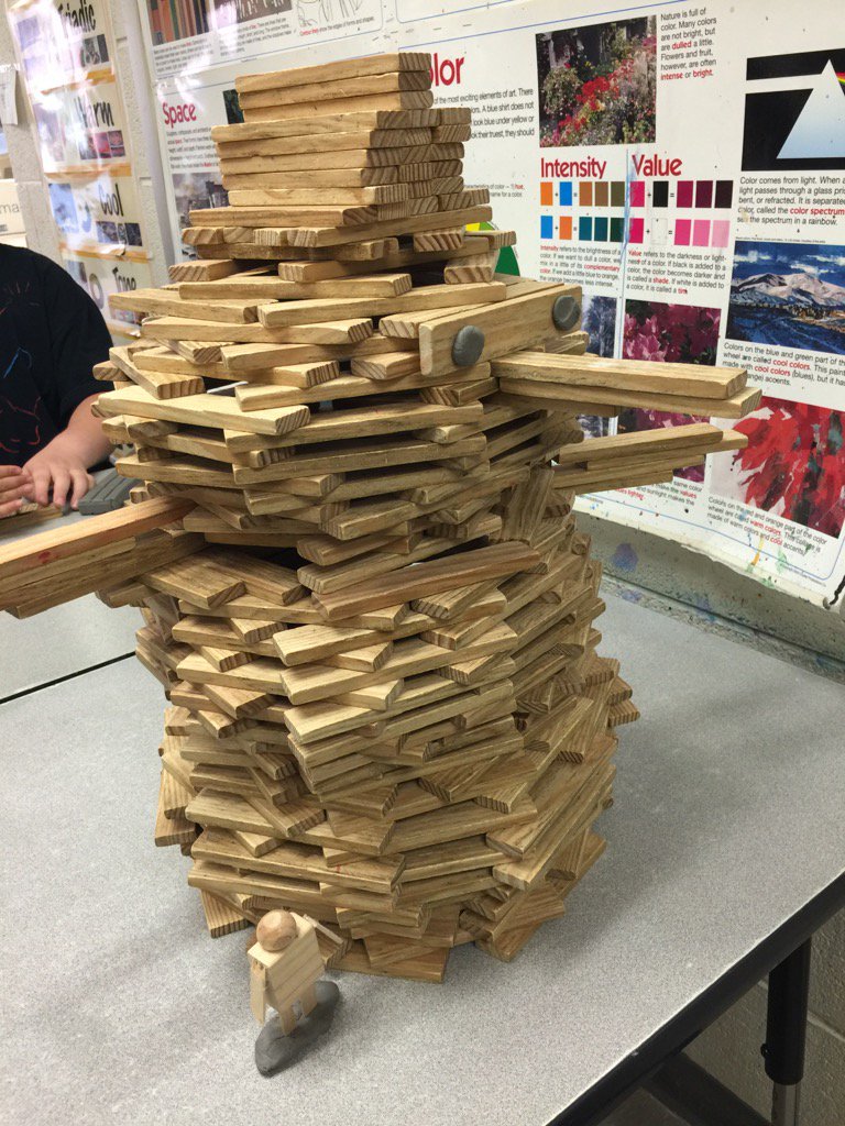 TJArtClass's tweet photo. Ms. Wright's 5th graders are creating Kapla Block art. This sculpture is titled "The Snowman!" https://t.co/lmHpZcCirK