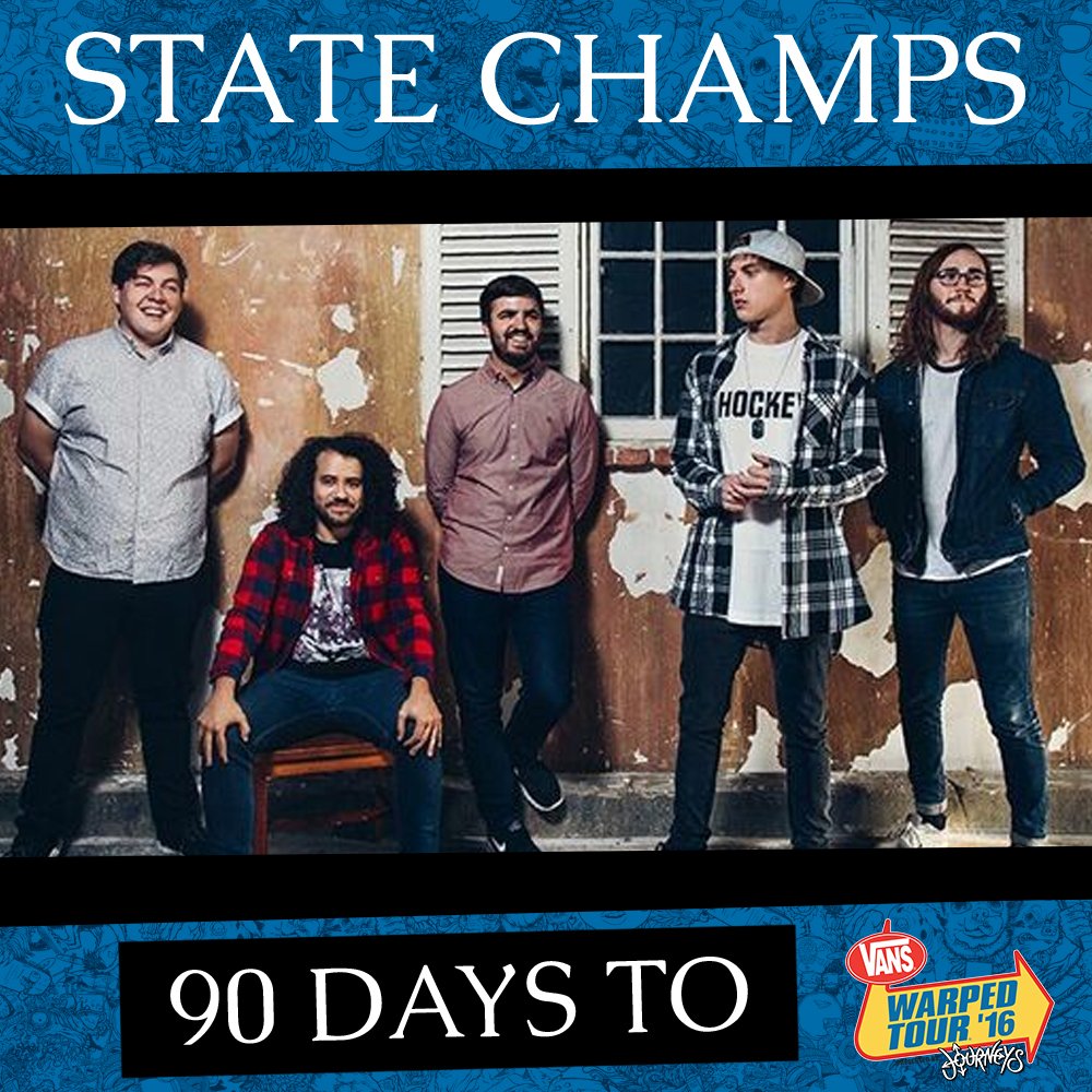 VansWarpedTour's tweet photo. Today's #90DaysToWarped feature band is @State_Champs. Catch them all summer long on the @Journeys Right Foot Stage! https://t.co/GpV9WNgxdP