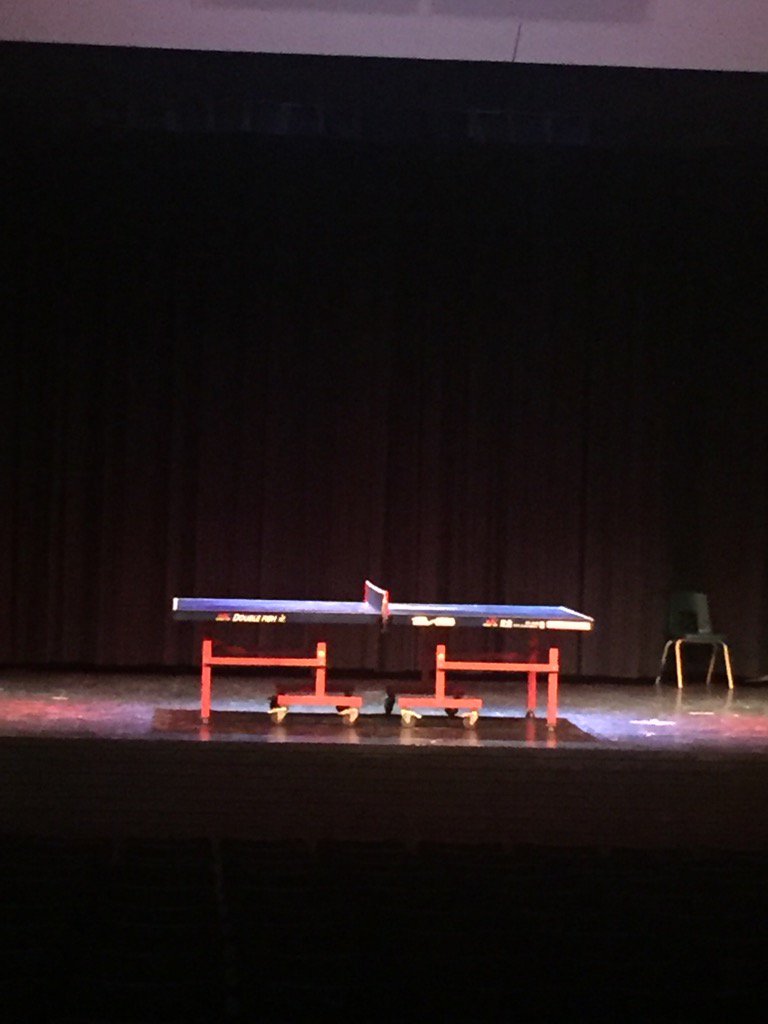 burkemia's tweet photo. The stage is set. Ping Pong Pallooza championship match in the auditorium at lunch. Ebisusaki-Mackay vs Imeson https://t.co/tIGvM57mrG