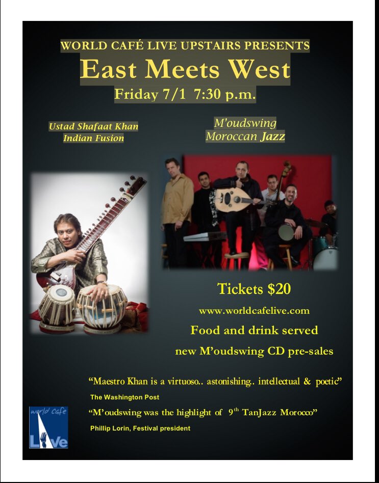 World Music concert in philadelphia July 1st 7:30 pm!
 Moudswing and Ustad Shafaat Khan #worldmusicinphilly
