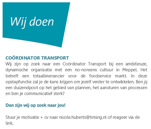 TimingMeppel's tweet image. Zijn wij op zoek naar jou? #werk #wijdoen #logistiek timing.nl/vacature/coord…